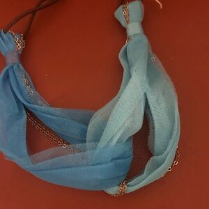 Blue Sheer Scarf Necklace with Gold Chain